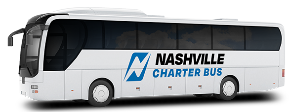 a plain white charter bus with a nashville charter bus logo on it